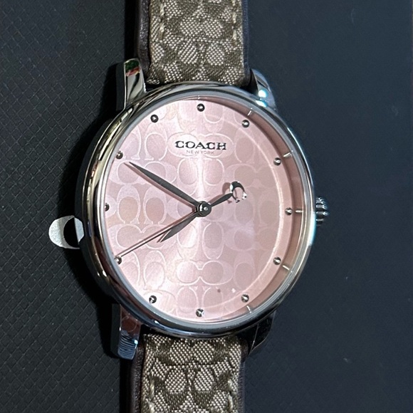 Coach Grand Watch With 36mm Pink Coach Signature Face& Brown & Beige Coach Band - Picture 1 of 5
